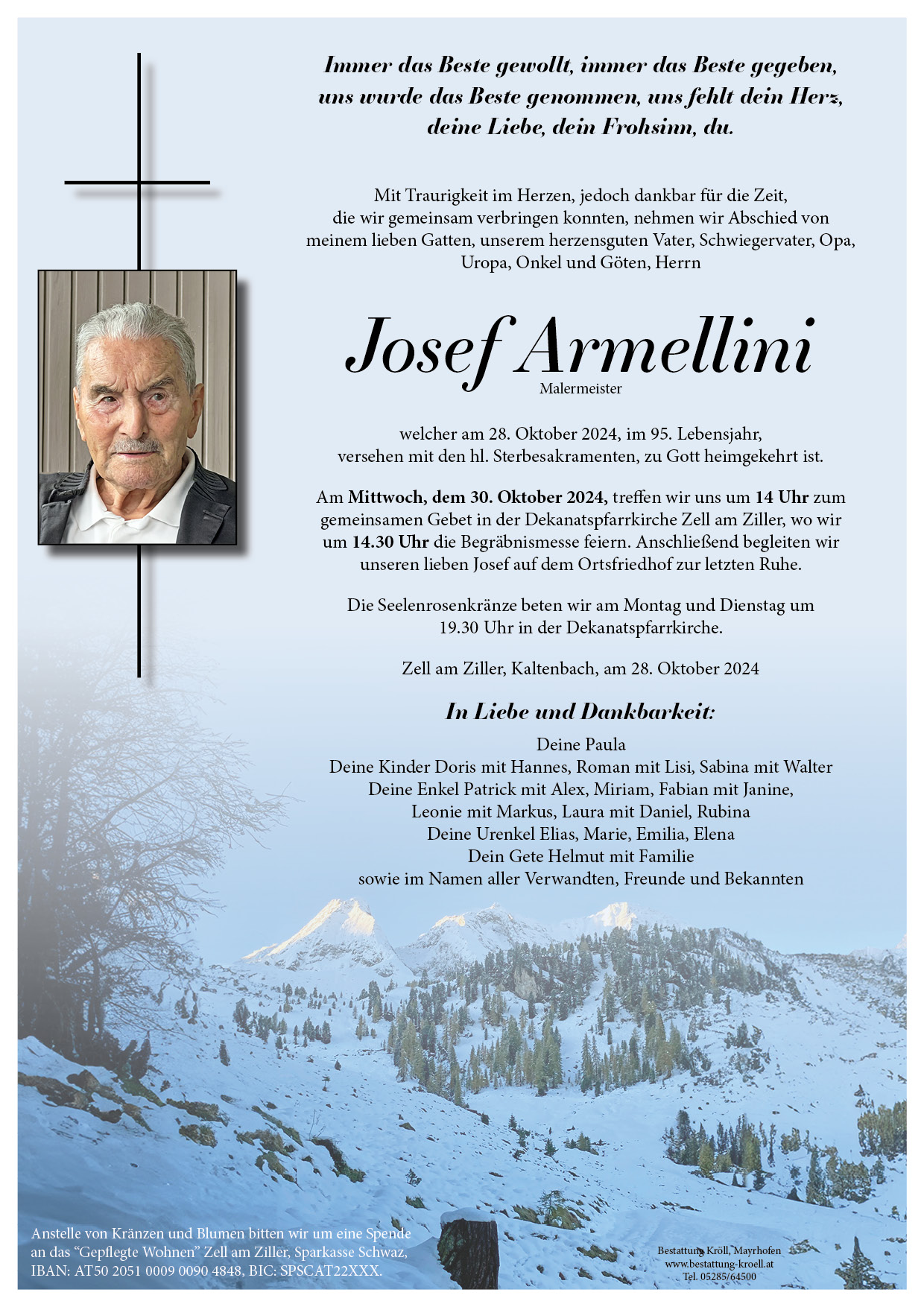 Armellini Josef Trauerparte Alternativ Pfarre Zell am Ziller